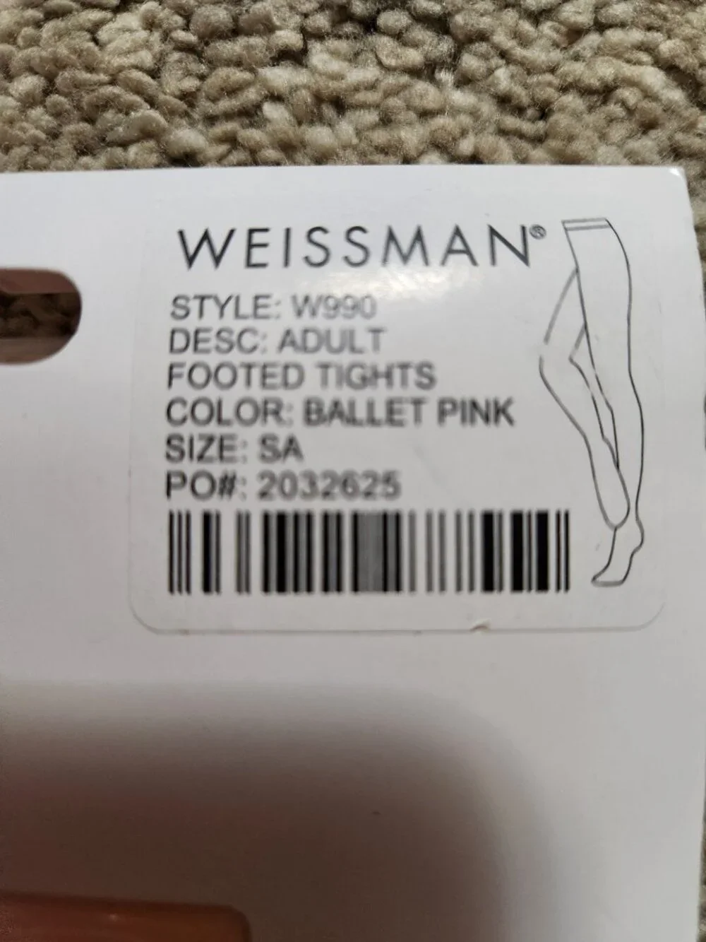 Weissman Footed Dance Tights W990 Pink Size SA NIB
